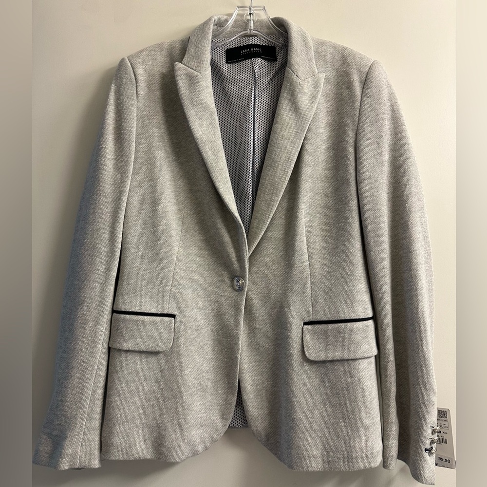 Zara Basic Collection Blazer Jacket One Button Down Gray Womens Size XL - NWT